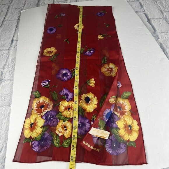 Vintage ELAINE GOLD Scarf Red Floral Poly Chiffon Rectangle Scarf 11"x 52" - Picture 8 of 10
